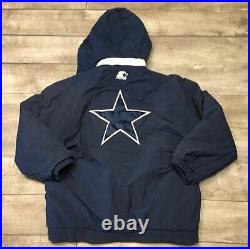 Starter Vtg Dallas Cowboys Mens NFL Blue Football Parka Coat Jacket Size Large