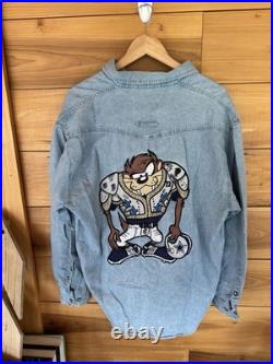 Super Rare 1993 Vintage Dallas Cowboys X Looney Tunes Denim Button Up Size Med