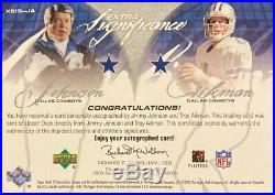 Super Rare Jimmy Johnson And Troy Aikman Autographed 2003 Ud Sp Game Used Card