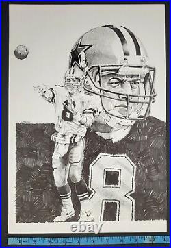 TROY AIKMAN #8 NFL RARE DALLAS COWBOYS 1992 Dan McKee 11x16 Lithograph Art Print