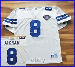 TROY AIKMAN DALLAS COWBOYS WHITE RUSSELL WHITE AUTHENTIC JERSEY 75th PATCH 52