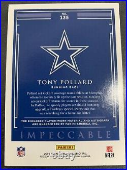 Tony Pollard 2019 Impeccable Dual NFL Logo On Card Auto Rc 1/1 Dallas Cowboys