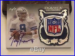 Tony Romo 2008 UD Exquisite NFL 1/1 Shield Game Used Autograph Cowboys Logo Sigs