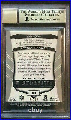 Tony Romo 2009 Bowman Sterling Auto #188 Blue Ref BGS 9.5/10 Ser#d 7/10 Cowboys