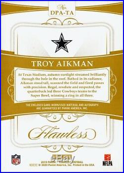 Troy Aikman 2019 Panini Flawless Dual Game Used Patch On-Card Auto #3/5 Cowboys