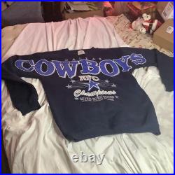 VERY-RARE VTG 90, s DALLAS COWBOYS NFL NFC CHAMPS SPELLOUT L/XL CREWNECK