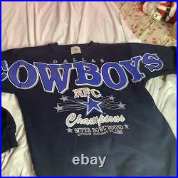 VERY-RARE VTG 90, s DALLAS COWBOYS NFL NFC CHAMPS SPELLOUT L/XL CREWNECK