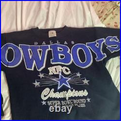 VERY-RARE VTG 90, s DALLAS COWBOYS NFL NFC CHAMPS SPELLOUT L/XL CREWNECK