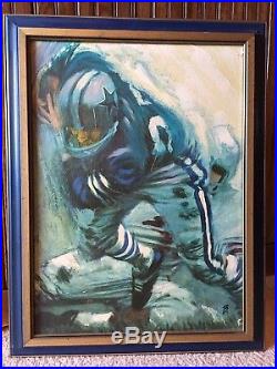 VINTAGE 1960's DAVE BOSS SIGNED DALLAS COWBOYS PLAYER CANVAS PAINTING RARE