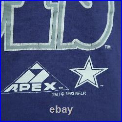 VINTAGE 1993 Dallas Cowboys T-Shirt Large Apex Single Stich Big Print Shadow