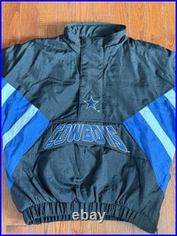 VINTAGE 90's DALLAS COWBOYS NFL STARTER 1/2 ZIP PULLOVER HOODED JACKET XL