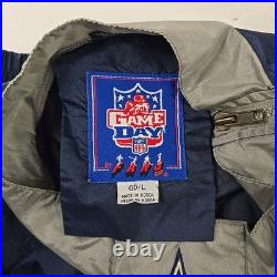VINTAGE 90s GAME DAY NFL DALLAS COWBOYS BLUE WINDBREAKER MEN'S SIZE LARGE ZIPPER
