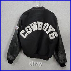 VINTAGE Dallas Cowboy Men Jacket Large Black Varsity Embroidered Chalk Line USA