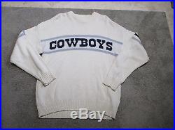 VINTAGE Dallas Cowboys Football Sweater Adult 2XL XXL White Blue NFL Pro Elite