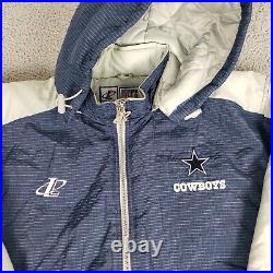 VINTAGE Dallas Cowboys Jacket Mens Large Blue Gray Logo Athletic Hood Full Zip