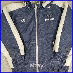 VINTAGE Dallas Cowboys Jacket Mens Large Blue Gray Logo Athletic Hood Full Zip