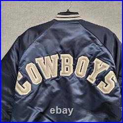 VINTAGE Dallas Cowboys Men Jacket Medium Blue Satin Chalk Line 90s Varsity USA