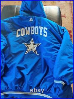 VINTAGE Dallas Cowboys Mens Jacket (2XL) Hoodie Blue Puffer Starter NFL Football