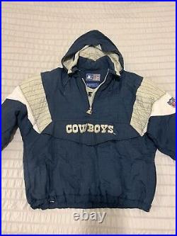 VINTAGE Starter DALLAS COWBOYS NFL Football Hooded Team Puffer Jacket Mens Large