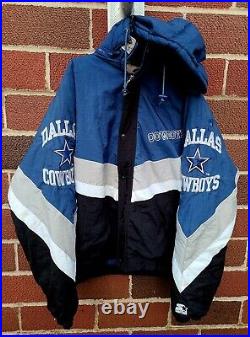 VNTG 90s Dallas Cowboys Authentic Starter Pro Line NFL Puffer Jacket XL Hooded
