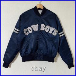 VTG 80s 90s Starter Dallas Cowboys Satin Jacket Navy Blue M NFL Pro Line Quilted