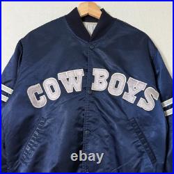 VTG 80s 90s Starter Dallas Cowboys Satin Jacket Navy Blue M NFL Pro Line Quilted