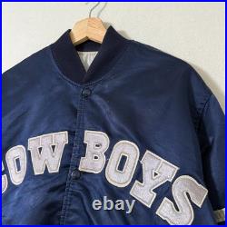 VTG 80s 90s Starter Dallas Cowboys Satin Jacket Navy Blue M NFL Pro Line Quilted