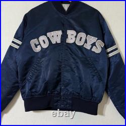 VTG 80s 90s Starter Dallas Cowboys Satin Jacket Navy Blue M NFL Pro Line Quilted