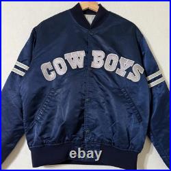 VTG 80s 90s Starter Dallas Cowboys Satin Jacket Navy Blue M NFL Pro Line Quilted