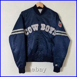 VTG 80s 90s Starter Dallas Cowboys Satin Jacket Navy Blue M NFL Pro Line Quilted