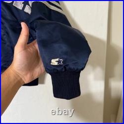 VTG 80s 90s Starter Dallas Cowboys Satin Jacket Navy Blue M NFL Pro Line Quilted