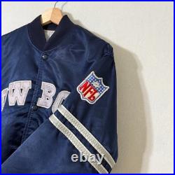VTG 80s 90s Starter Dallas Cowboys Satin Jacket Navy Blue M NFL Pro Line Quilted