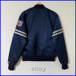 VTG 80s 90s Starter Dallas Cowboys Satin Jacket Navy Blue M NFL Pro Line Quilted
