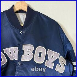 VTG 80s 90s Starter Dallas Cowboys Satin Jacket Navy Blue M NFL Pro Line Quilted