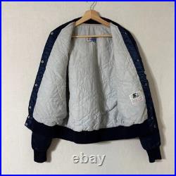 VTG 80s 90s Starter Dallas Cowboys Satin Jacket Navy Blue M NFL Pro Line Quilted
