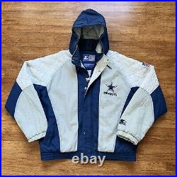 VTG 80s NFL DALLAS COWBOYS Men Medium STARTER Pro Hooded Puffer Jacket Coat Zips