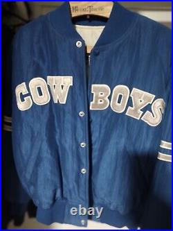 VTG 80s Proline Starter M Dallas Cowboys Nylon Satin Jacket Blue Quilted Liner