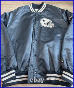 VTG 90s Chalk Line NFL Dallas Cowboys Football Satin Jacket Navy Blue Size 2Xl