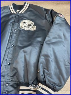 VTG 90s Chalk Line NFL Dallas Cowboys Football Satin Jacket Navy Blue Size 2Xl