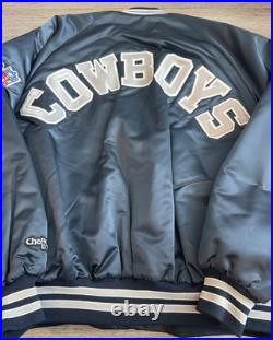 VTG 90s Chalk Line NFL Dallas Cowboys Football Satin Jacket Navy Blue Size 2Xl