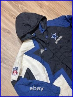 VTG 90s Dallas Cowboys NFL Apex One Puffer Quilted Jacket Large Pro Line Hood