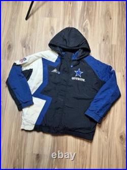 VTG 90s Dallas Cowboys NFL Apex One Puffer Quilted Jacket Large Pro Line Hood