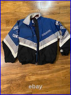 VTG 90s Dallas Cowboys NFL ProLine Starter Embriodered XL Zip Button Puff Jacket