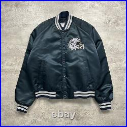 VTG 90s NFL DALLAS COWBOYS CHALK LINE SATIN JACKET SPELL OUT SIZE L BLUE