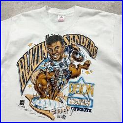 VTG 90s NFL DALLAS COWBOYS DEION SANDERS 1995 CARICATURE T-SHIRT XPLOSION Sz XL