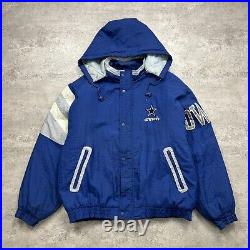 VTG 90s NFL DALLAS COWBOYS STARTER PUFFER JACKET HOODIE SIZE L BLUE