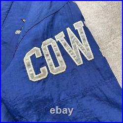 VTG 90s NFL DALLAS COWBOYS STARTER PUFFER JACKET HOODIE SIZE L BLUE