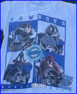 VTG 90s NFL Looney Tunes Cowboys Tee Back 2 Back Champs RARE