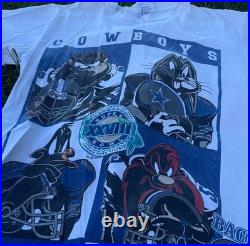 VTG 90s NFL Looney Tunes Cowboys Tee Back 2 Back Champs RARE
