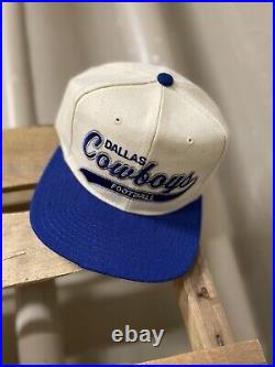 VTG 90s STARTER SnapBack Hat DALLAS COWBOYS NFL Cream Dome 1st Gen WOOL